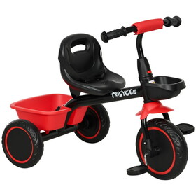 Qaba Tricycle for Toddlers Age 2-5 with Adjustable Seat, Toddler Bike with Storage Baskets for Girls and Boys, Red W2225P217781