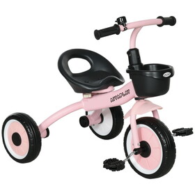 Qaba Kids Tricycle for Toddlers Age 2-5 with Adjustable Seat, Toddler Bike for Children with Basket, Bell, Handlebar Grips, Pink W2225P217782