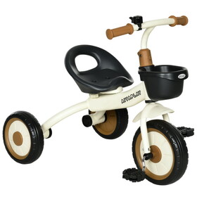 Qaba Kids Tricycle for Toddlers Age 2-5 with Adjustable Seat, Toddler Bike for Children with Basket, Bell, Handlebar Grips, White W2225P217783