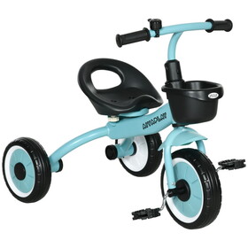 Qaba Kids Tricycle for Toddlers Age 2-5 with Adjustable Seat, Toddler Bike for Children with Basket, Bell, Handlebar Grips, Blue W2225P217784