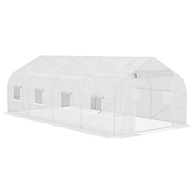 Outsunny 20' x 10' x 7' Walk-in Tunnel Greenhouse with Zippered Mesh Door & 8 Mesh Windows, Gardening Plant Hot House with Galvanized Steel Hoops, White W2225P217788