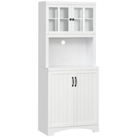 HOMCOM Kitchen Hutch, Pantry Cabinet with Glass Framed Door, Adjustable Shelves and Microwave Space for Dining Room, White W2225P217931