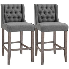 HOMCOM 26.25" Counter Height Bar Stools, Tufted Wingback Armless Upholstered Dining Chair with Rubber Wood Legs, Set of 2, Gray W2225P217933