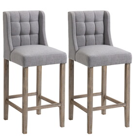 HOMCOM Modern Bar Stools, Tufted Upholstered Barstools, Pub Chairs with Back, Rubber Wood Legs for Kitchen, Dinning Room, Set of 2, Grey W2225P217934