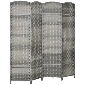 HOMCOM 4 Panel Room Divider, 6' Tall Folding Privacy Screen, Hand-Woven Freestanding Wood Partition for Home Office, Bedroom, Mixed Gray W2225P217941