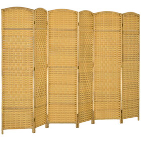 HOMCOM 6 Panel Room Divider, 6' Tall Folding Privacy Screen, Hand-Woven Freestanding Wall Partition for Home Office, Bedroom, Nature Wood W2225P217942