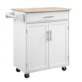 HOMCOM Kitchen Island Cart Rolling Trolley Cart with Drawer, Storage Cabinet & Towel Rack, White W2225P217944