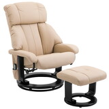 HOMCOM Massage Recliner Chair with Ottoman, 360° Swivel Recliner and Footstool, 10 Point Vibration, PU Leather Reclining Chair with Side Pocket and Remote Control, Beige W2225P217945