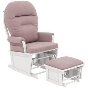 HOMCOM Nursery Glider Rocking Chair with Ottoman, Thick Padded Cushion Seating and Wood Base, Pink W2225P217946