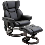 HOMCOM Massage Recliner Chair with Ottoman Footrest, 10 Vibration Points, 360° Swivel Reclining Chair, Faux Leather Living Room Chair with Side Pocket and Remote Control, Black W2225P217951