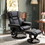 HOMCOM Massage Recliner Chair with Ottoman Footrest, 10 Vibration Points, 360&#176; Swivel Reclining Chair, Faux Leather Living Room Chair with Side Pocket and Remote Control, Black W2225P217951