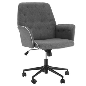 HOMCOM Linen Home Office Chair, Tufted Height Adjustable Computer Desk Chair with Swivel Wheels and Padded Armrests, Dark Gray W2225P217955