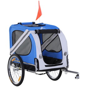 Aosom Dog Bike Trailer Pet Cart Bicycle Wagon Cargo Carrier Attachment for Travel with 3 Entrances Large Wheels for Off-Road & Mesh Screen - Light Blue / White W2225P217964