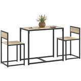 HOMCOM 3-Piece Industrial Dining Table Set for 2, Kitchen Table and Chairs, Dining Room Sets for Small Spaces, Oak W2225P229083