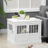 PawHut Dog Crate End Table with Triple Doors, Wooden Dog Crate Furniture Indoor Use, Puppy Crate with and Steel Tubes, for Small Dogs, White W2225P229092