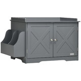 PawHut Wide & Large Cat Litter Box Furniture Hidden Farmhouse Table with Magnetic Doors, Big Covered Kitty Litter Box Enclosure Cabinet with Shelves, Pet Furniture Cat Gift Side Table, Grey