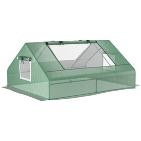 Outsunny 71" x 55" x 32" Mini Tunnel Greenhouse, Garden Planting Shed, Outdoor Flower Planter Warm House with Zipper Windows and Door, Green W2225P229394