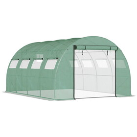 Outsunny 13' x 10' x 6.5' Walk-in Tunnel Greenhouse with 2 Zippered Mesh Doors & 10 Mesh Windows, Upgraded Gardening Plant Hot House with Galvanized Steel Hoops, Green W2225P229421