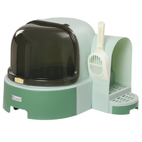 PawHut Cat Litter Box with Lid, Covered Litter Box, Easy to Clean & Open Including Openable Front Cover, Litter Scoop, Green W2225P229423