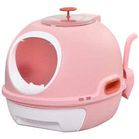 PawHut Covered Litter Box, Litter Box with a Lid, Scoop Enclosed Drawer & Skylight for Cats That's Easy to Clean, Pink W2225P229457