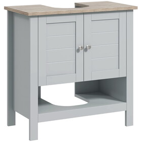 kleankin Pedestal Sink Storage Cabinet, Under Sink Cabinet, Bathroom Vanity Cabinet with Adjustable Shelf and Open Bottom Shelf, Gray W2225P229558