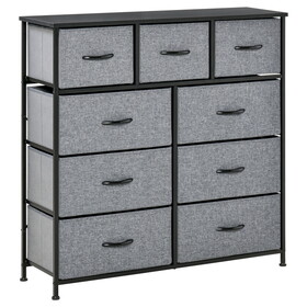 HOMCOM 9 Drawers Storage Chest Dresser Organizer Unit w/ Steel Frame, Wood Top, Easy Pull Fabric Bins, for Bedroom, Hallway, Closet, Entryway, Black & Grey W2225P229646