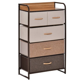 HOMCOM 5-Drawer Dresser, Fabric Drawers, 4-Tier Storage Organizer for Bedroom Entryway, Tower Unit with Steel Frame Wooden Top, Maple Wood W2225P229648