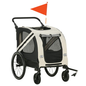 Aosom 2-in-1 Pet Bike Trailer for Small Dogs, Road-Visibility Bicycle Stroller, Weather-Strong Bike Wagon Trailer Sidecar Attachment, White W2225P229721