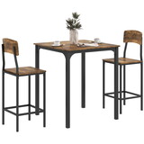 HOMCOM 3 Piece Counter Height Bar Table and Chairs Set, Industrial Small Dining Table Set for 2, Square Kitchen Table and Stools with Steel Frame, Rustic Brown and Black W2225P229751