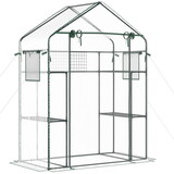 Outsunny Outdoor Walk-in Mini Greenhouse with Mesh Door & Windows, Small Portable Garden Green House with 3 Tiers 6 Shelves, Trellis, & Plant Labels W2225P229759