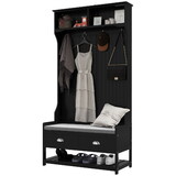 HOMCOM 3-in-1 Hall Tree, Entryway Bench with Coat Rack, Mudroom Bench with Shoe Rack, 2 Storage Drawers, 4 Hooks and Padded Seat Cushions for Hallway, Black W2225P249586