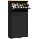 HOMCOM Narrow Shoe Storage Cabinet for Entryway with 3 Flip Drawers and Adjustable Shelves, Shoe Rack Organizer for 18 Pairs of Shoes, Black W2225P249599