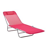 Outsunny Folding Chaise Lounge Chair, Pool Sun Tanning Chair, Outdoor Lounge Chair with Reclining Back, Breathable Mesh Seat, Headrest for Beach, Yard, Patio, Pink W2225P249607