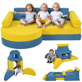 Qaba Modular Kids Play Couch, 14 Piece Kids Couch, Child Sectional Sofa for Playing, Sitting & Sleeping, Convertible Foam Floor Cushions for Boys & Girls, Yellow W2225P249711