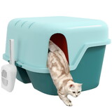 PawHut Cat Litter Box, Covered Litter Box with Lid, Scoop, Easy to Clean & Lockable Openable Cover, Kitty Litter Box for Indoor Cats, Green W2225P249721