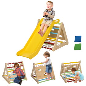 Qaba 5 in 1 Pikler Triangle Set, Indoor Toddler Climbing Toys with Slide & Sandbags, Montessori Climber, Baby Gym Play Set, Playground for Kids 18-48 Months, Multicolored W2225P249771