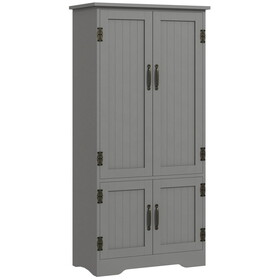 HOMCOM 48.5" Kitchen Pantry Cabinet, Compact Farmhouse Storage Cabinet Organizer with 2 Adjustable Shelves and 4 Beadboard Doors for Dining Room, Gray W2225P249918