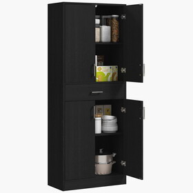 HOMCOM 71" Kitchen Pantry Cabinet with Drawer and Adjustable Shelf, Freestanding Tall Storage Cabinet with 2 Double Door Cupboards, Distressed Black W2225P249919