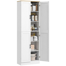 HOMCOM 67" Freestanding Kitchen Pantry, 4-Door Storage Cabinet Organizer with Adjustable Shelves, Kitchen Cabinet with Doors and Shelves, Distressed White W2225P249923