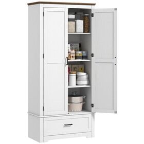 HOMCOM 69" Tall Kitchen Pantry Storage Cabinet, Farmhouse Freestanding Pantry Cabinet with 2 Doors, Drawer and Adjustable Shelves for Dining Room, White W2225P249924