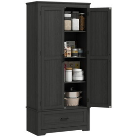 HOMCOM 69" Tall Kitchen Pantry Storage Cabinet, Farmhouse Freestanding Pantry Cabinet with 2 Doors, Drawer and Adjustable Shelves for Dining Room, Black W2225P249925