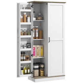 HOMCOM 70" Tall Kitchen Pantry Cabinet, Modern Storage Cabinet with 6 Spice Racks and Adjustable Shelves, Freestanding Cupboard for Living Room, Dining Room, Cream White W2225P249926