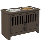 PawHut Large Elevated Dog Bowls with Storage Cabinet Containing Large 37L Capacity, Raised Dog Bowl Stand Pet Food Bowl Dog Feeding Station, Espresso W2225P249930