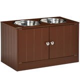 PawHut Large Elevated Dog Bowls with Storage Cabinet Containing Large 44L Capacity, Raised Dog Bowl Stand Pet Food Bowl Dog Feeding Station, Brown W2225P249933