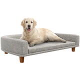 PawHut Dog Sofa Couch, Pet Bed with Comfortable Luxury Cushion, Washable Cover, Wooden Legs, Anti-slip Mat for Large Dogs, Cats, Kittens, Gray W2225P249935
