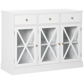HOMCOM 45" Farmhouse Sideboard Buffet Cabinet, Credenza,Coffee Bar Cabinet with Glass Doors and 3 Drawers, White W2225P249992