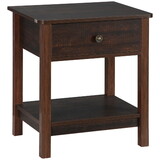 HOMCOM End Table with Drawer, Side Table with Top and Bottom Shelf for Small Spaces, Dark Brown W2225P249997