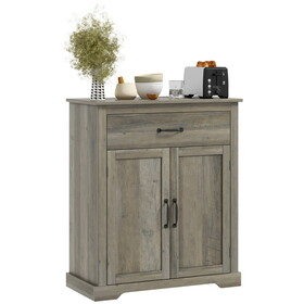 HOMCOM Sideboard Buffet Cabinet, Farmhouse Coffee Bar Storage Cabinet with Drawer, Accent Cabinet with Double Doors and Adjustable Shelf, Gray W2225P250000