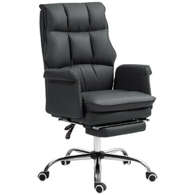 HOMCOM Executive Office Chair, PU Leather Ergonomic Office Desk Chair with Footrest, Reclining and Swivel Chair, Black W2225P250008