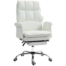 HOMCOM Executive Office Chair, PU Leather Ergonomic Office Desk Chair with Footrest, Reclining and Swivel Chair, White W2225P250010